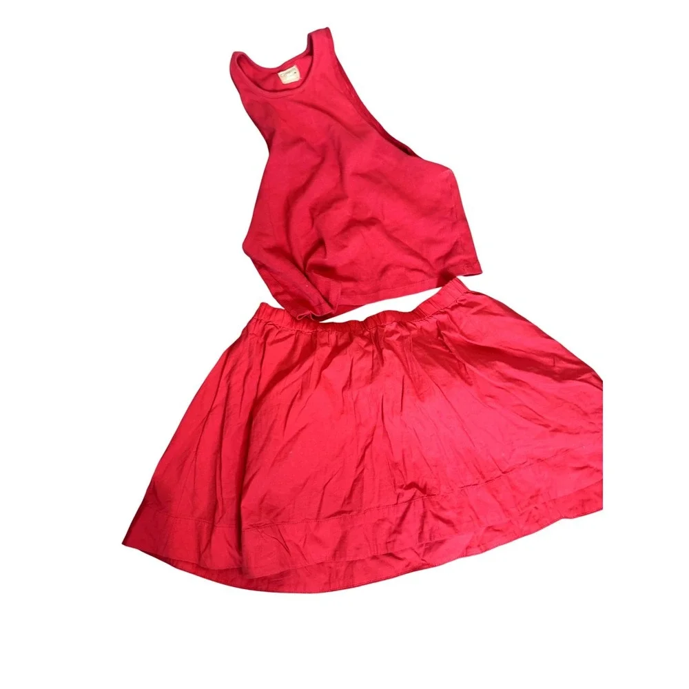 Free People Set Womens XS Red Tank Top Skirt Elastic Waist Lounge‎ Summer Outfit